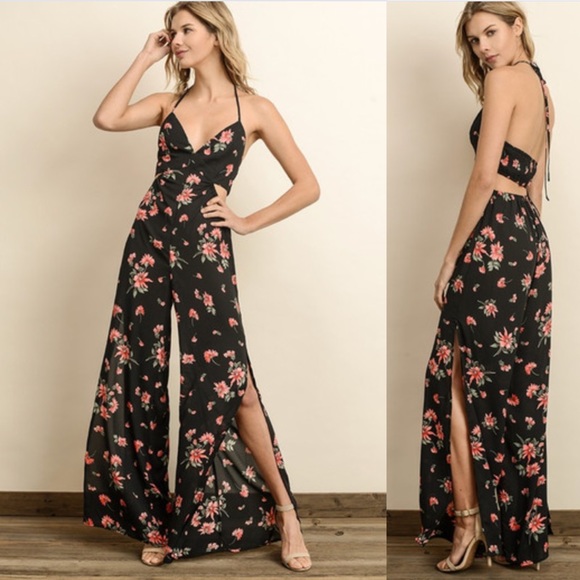 Floral high slit jumpsuit - Picture 1 of 2